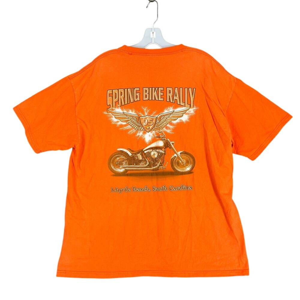 Motorcycle Rally Shirt Mens Large Orange Myrtke Beach South Carolina Vintage Y2K